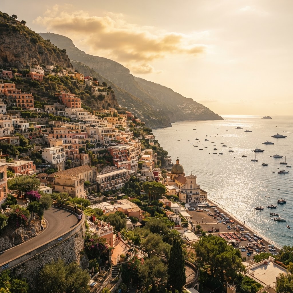 amalfi coast towns stacked on cliffs