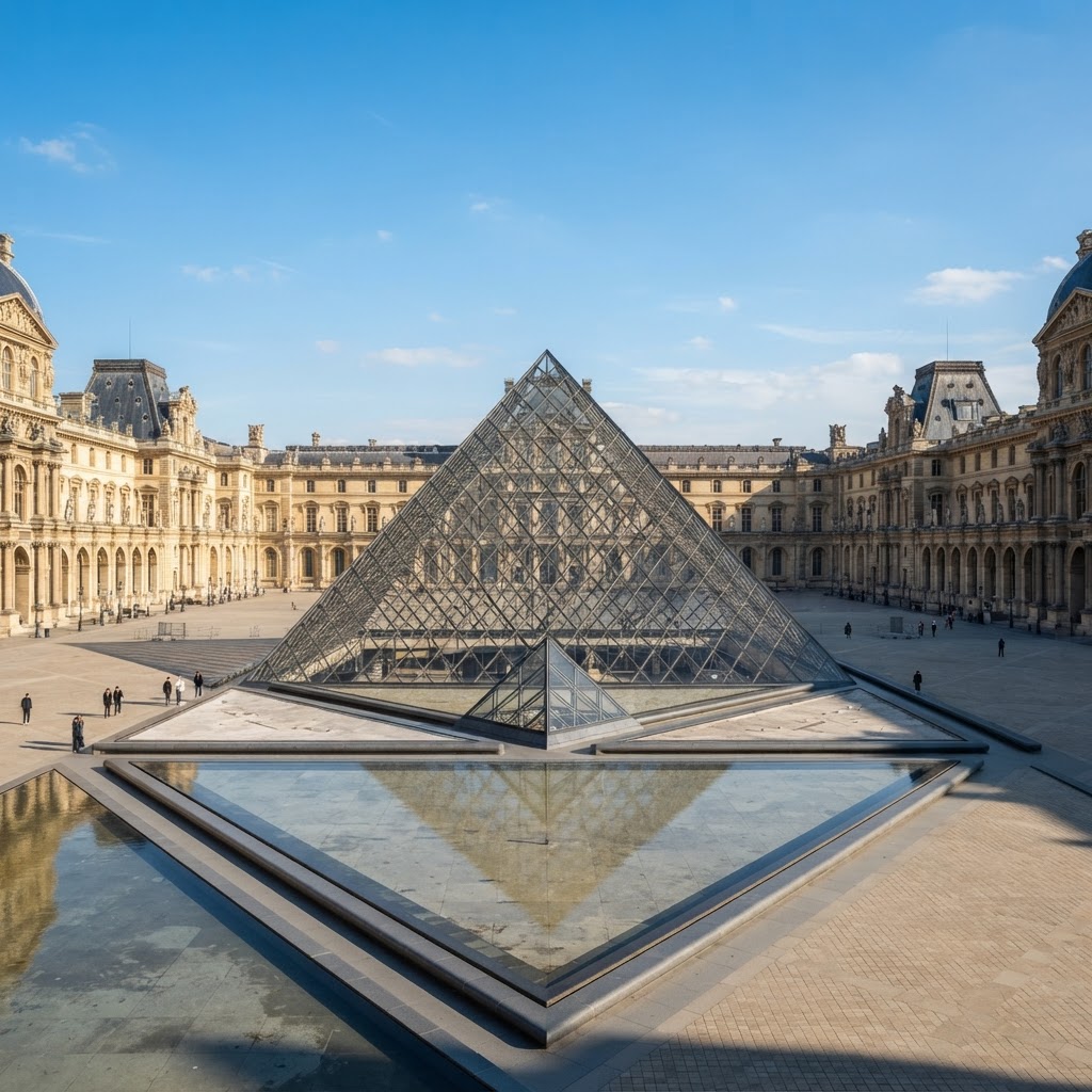 Elegant Louvre Sunny Day Wallpaper: Quiet Luxury Aesthetics