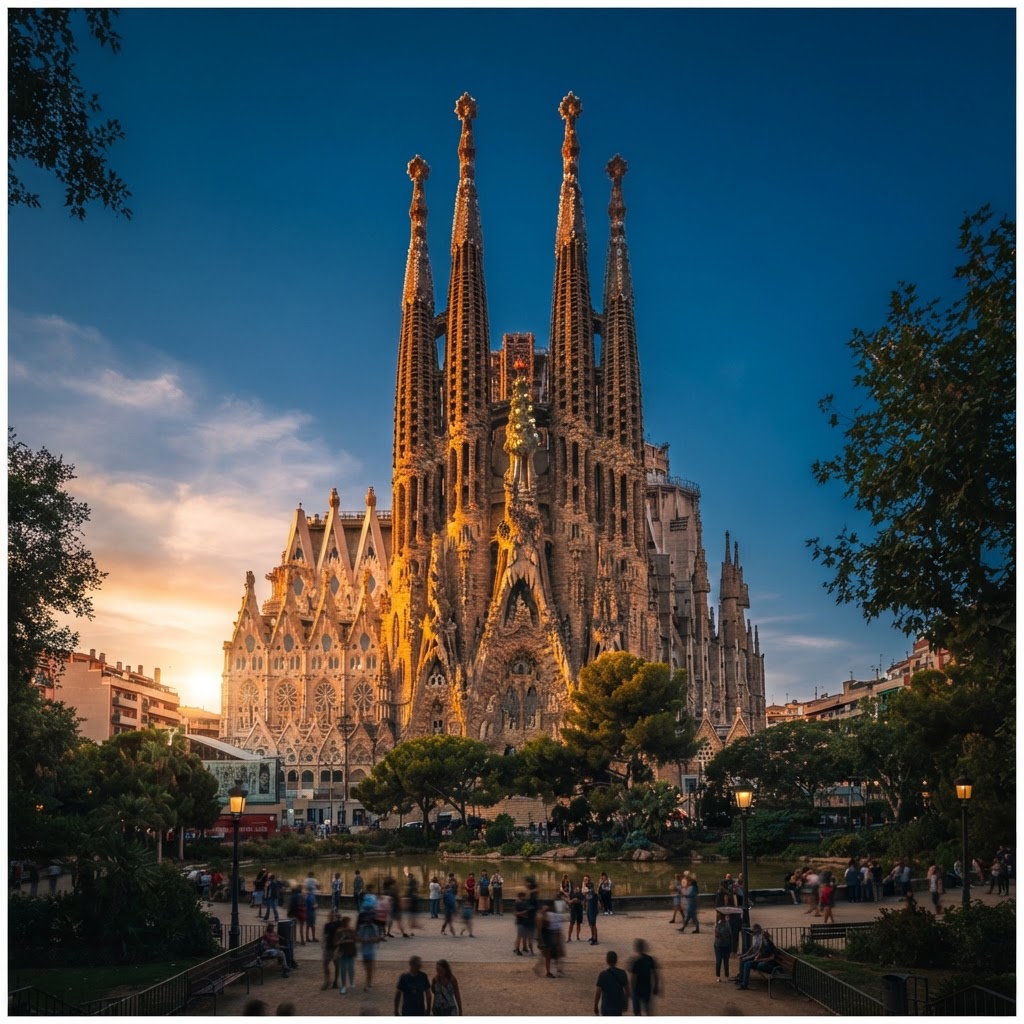 golden light barcelona architecture