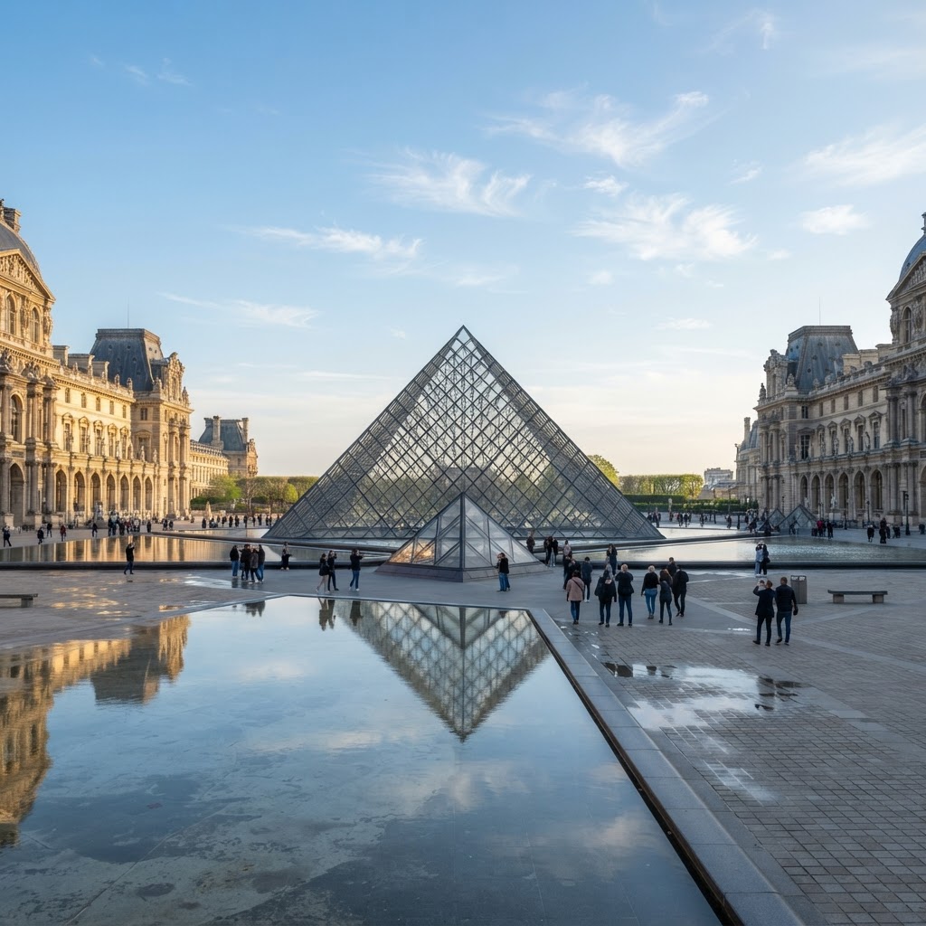 Soft Blue Skies Over the Louvre: Perfect Paris iPhone Wallpaper