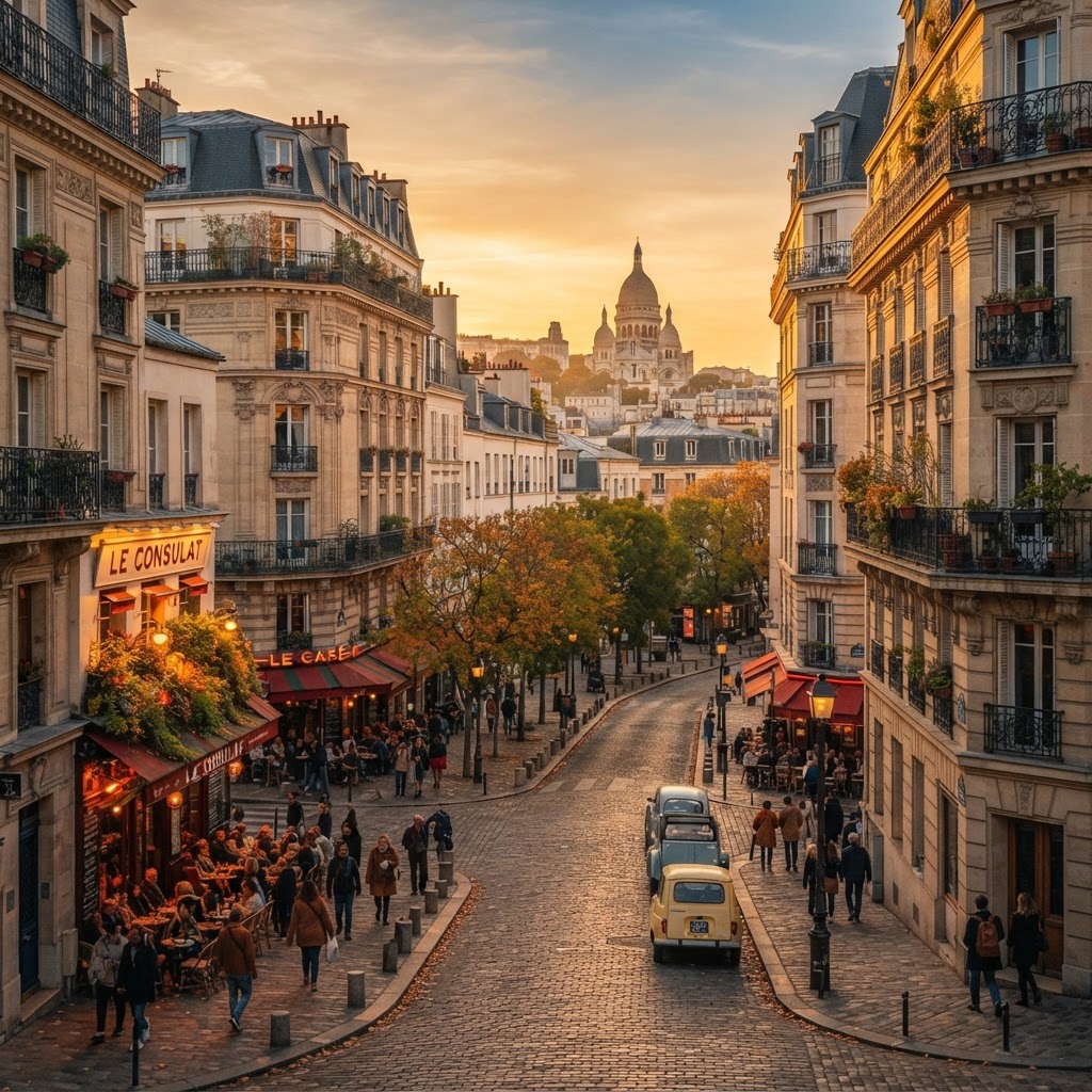 Soft Golden Hour Paris Streets for Your Phone Background