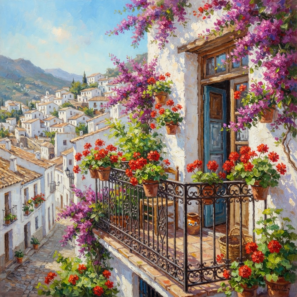 spanish balconies that feel like a painting
